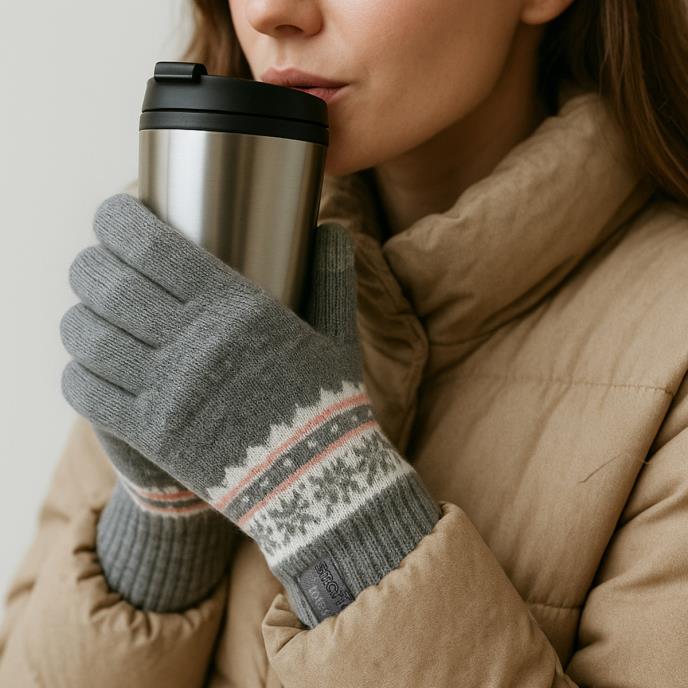 totes toasties® Ladies Stretch Knitted SmarTouch Gloves Grey Fair Isle