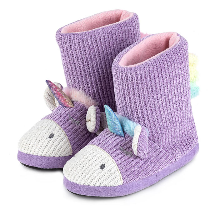 totes Girls Tall Unicorn Boot Slipper  Lilac