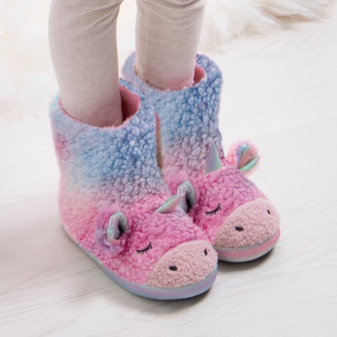 totes Kids Unicorn Boot Slippers Pink