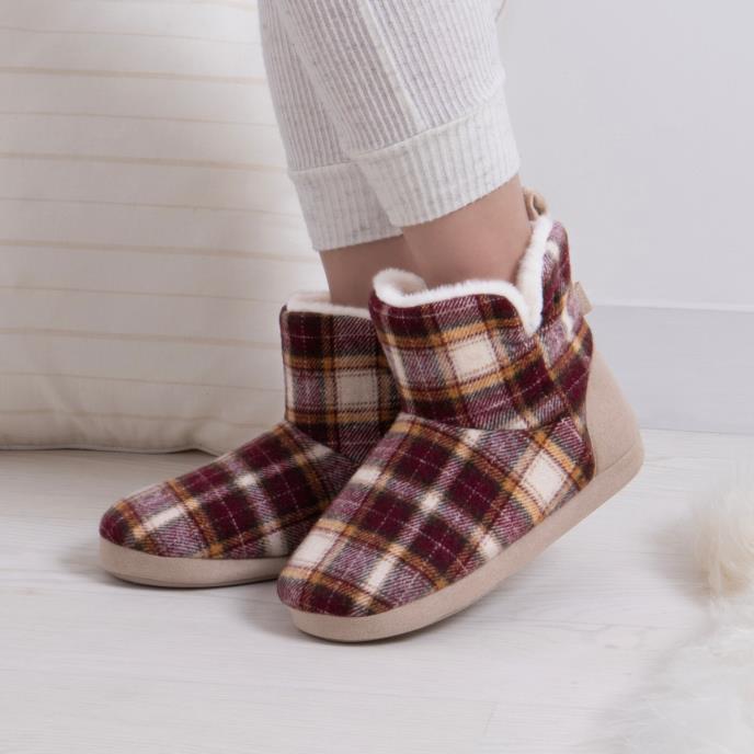 totes Ladies Tartan Boot Slipper Multi