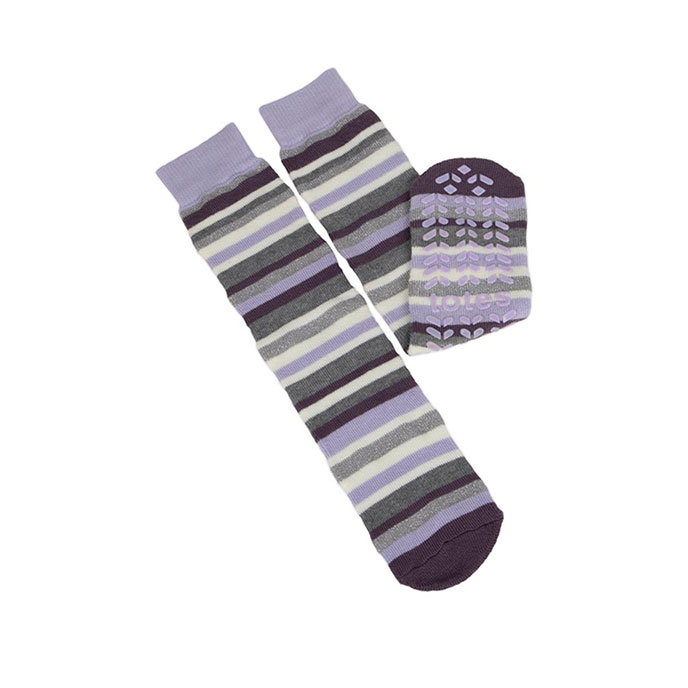 totes toasties Ladies Single Original Slipper Socks Lilac Stripe