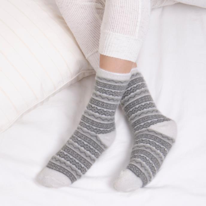 totes Ladies Fair Isle Chenille Bed Socks (Twin Pack) Grey