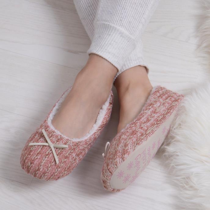 totes Ladies Knitted Ballet Slippers Pink