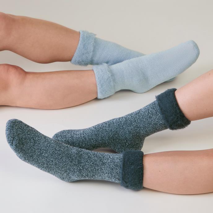 totes toasties® Ladies Premium Brushed Thermal Bed Sock (Twin Pack) Denim / Blue