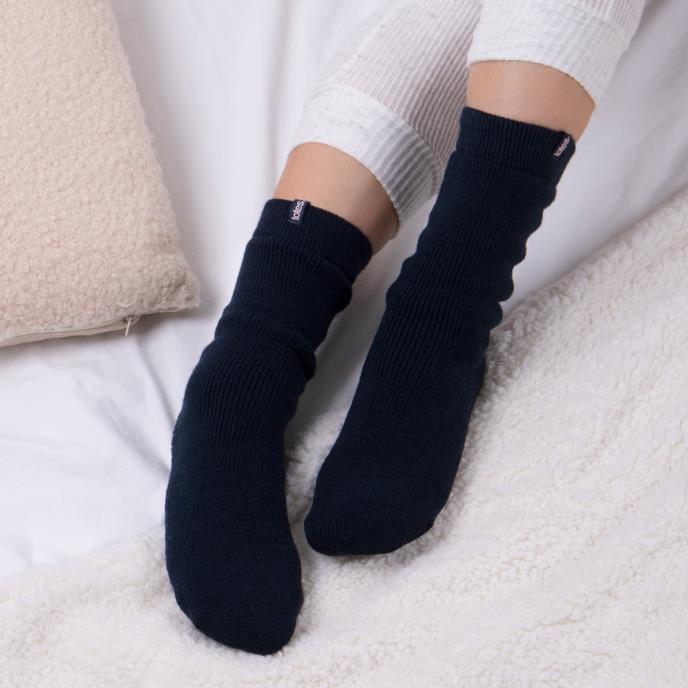 totes Ladies Recycled 3.0 Tog Thermal Original Slipper Socks Navy