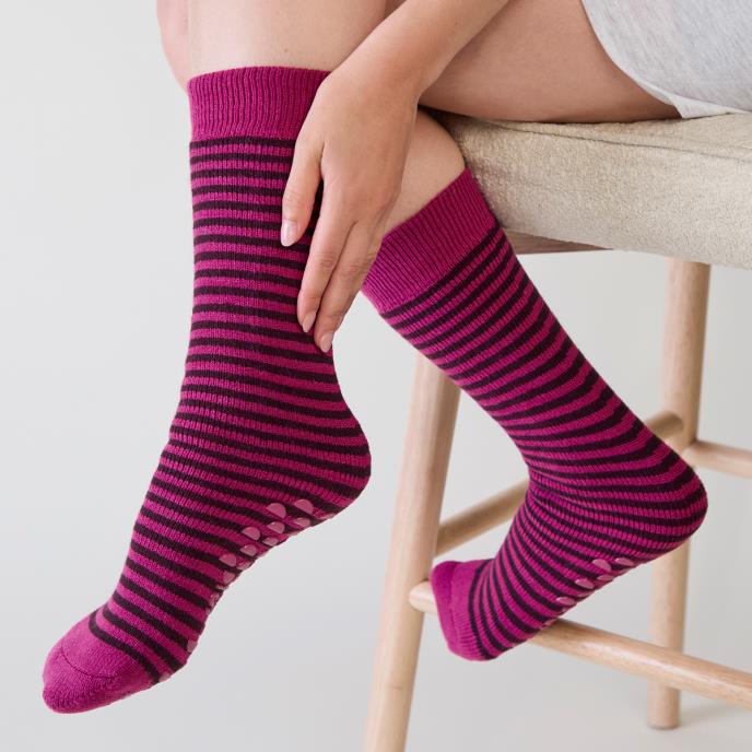 totes toasties® Ladies Thermal Brushed Original Slipper Socks Berry Stripe