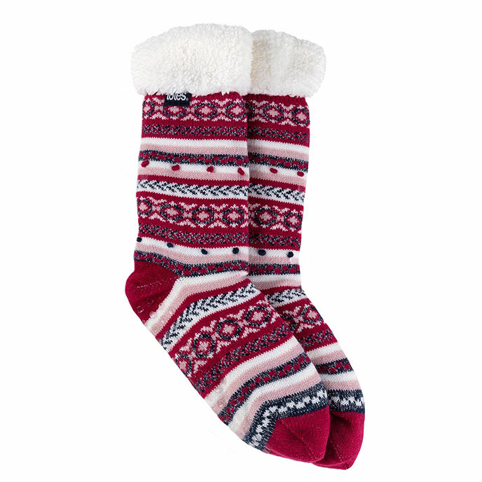 totes Ladies Fair Isle Slipper Socks Bright Multi