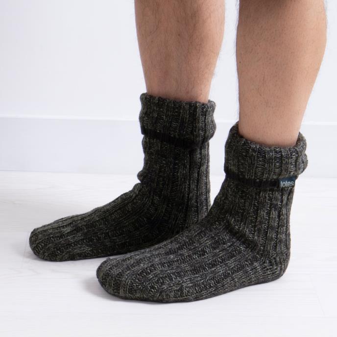 totes toasties Mens Recycled Chunky Slipper Sock Grey totes ISOTONER