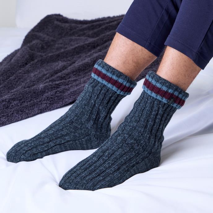 totes toasties® Mens Fleece Lined Chunky Rib Slipper Sock Blue