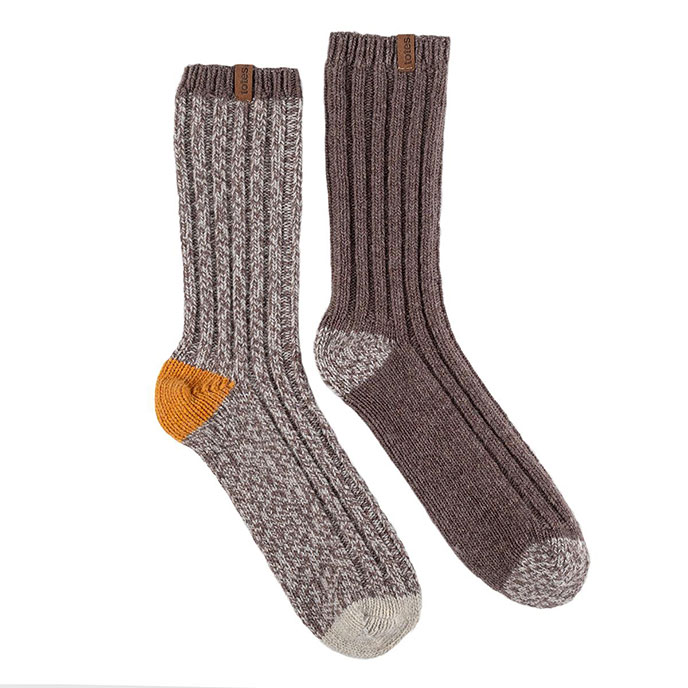 totes Mens Chunky Twist Wool Boot Socks (Twin Pack) Brown