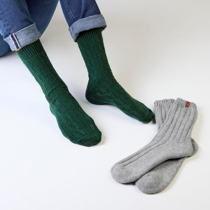 totes toasties® Mens Chunky Thermal Wool Blend Slipper Socks (Twin Pack) Grey / Green