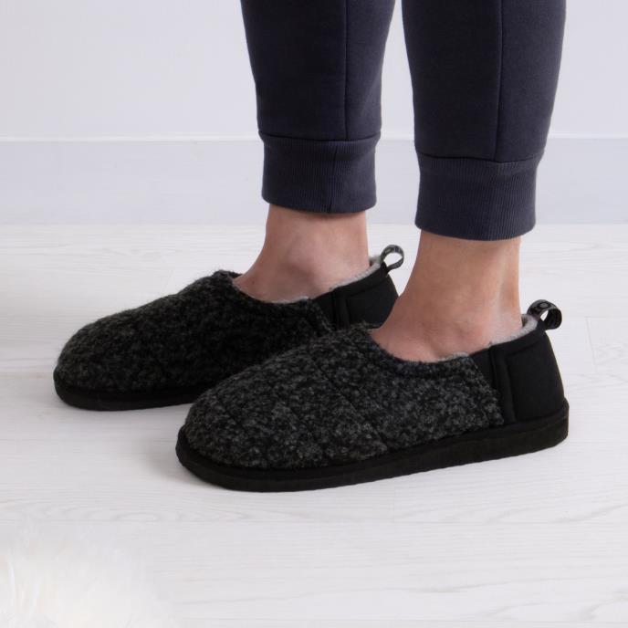 totes Mens Quilted Full Back Slipper With EVA Sole Black