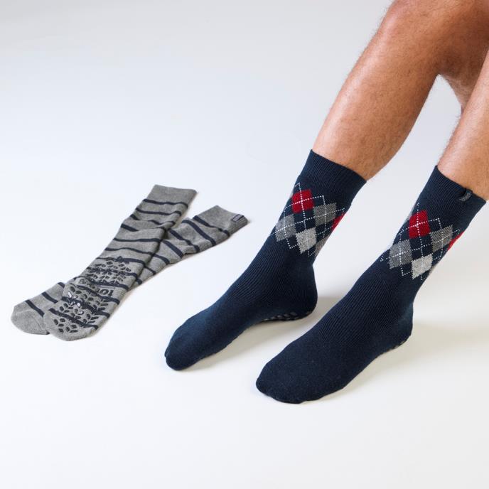 totes toasties® Mens Original Slipper Sock (Twin Pack) Argyle / Stripe