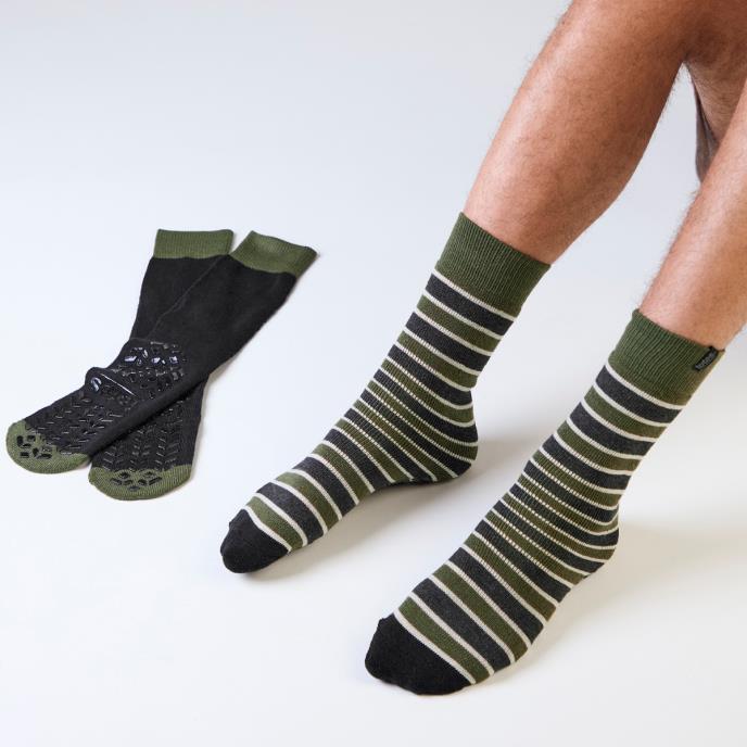 totes toasties® Mens Original Slipper Sock (Twin Pack) Stipe / Plain