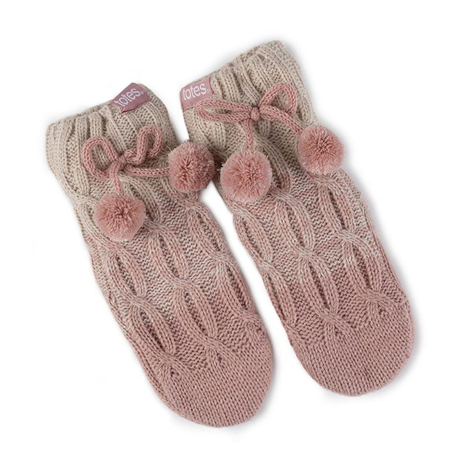totes Girls Knitted Chunky Slipper-Sox Pink