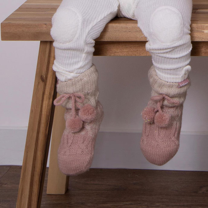 totes Girls Knitted Chunky Slipper Socks Pink