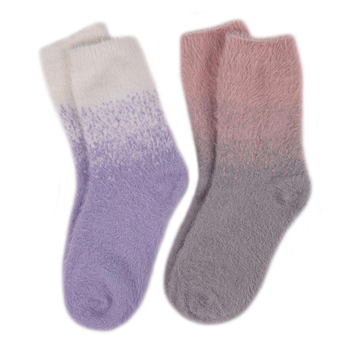 totes Ladies Fluffy Bed Socks (Twin Pack) Pink/Lilac