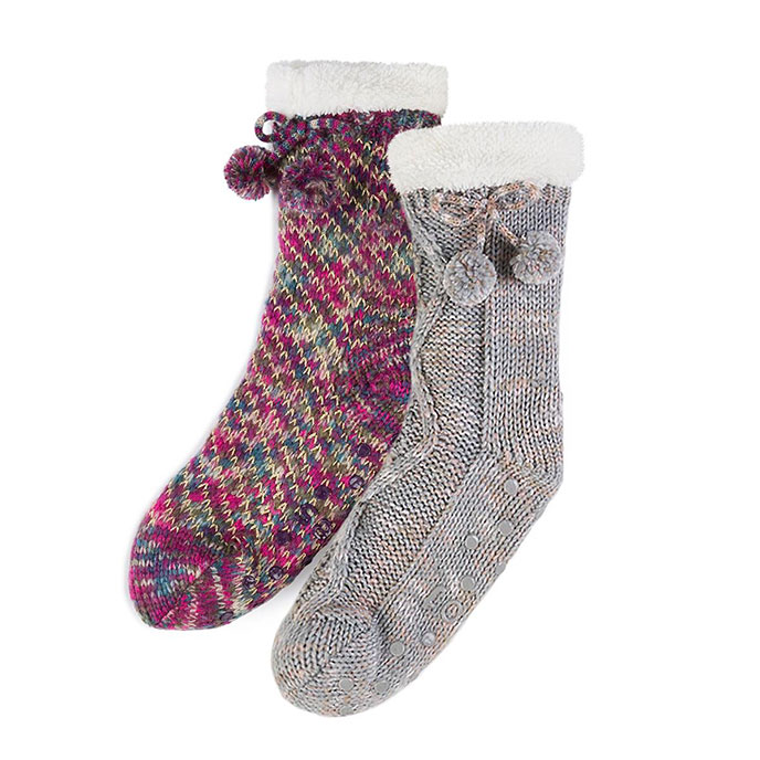 totes Ladies Chunky Knit Pom Pom Socks totes ISOTONER