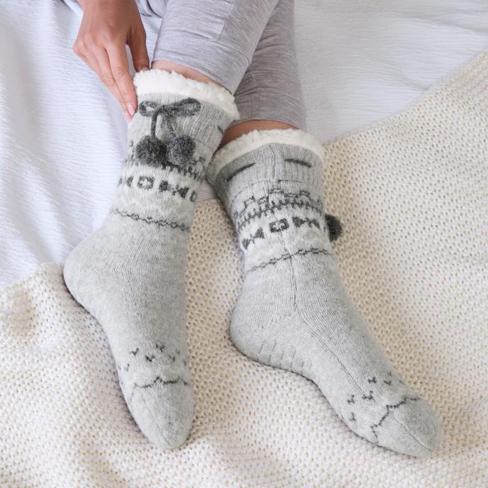 totes toasties® Ladies Fair Isle Chenille Slipper Socks Grey