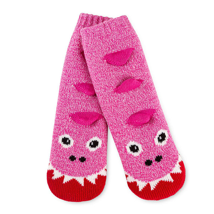 totes toasties Childrens Novelty Chunky Slipper Socks Pink Monster