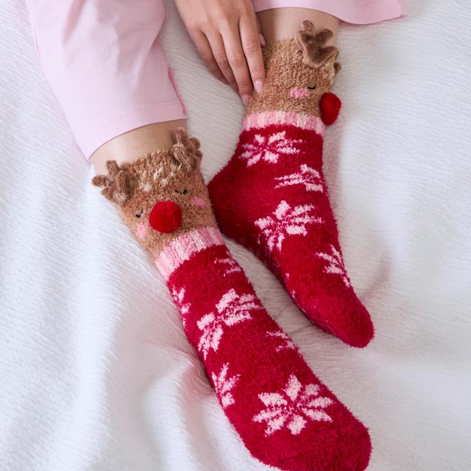 totes toasties® Ladies Novelty Super Soft Slipper Socks Reindeer