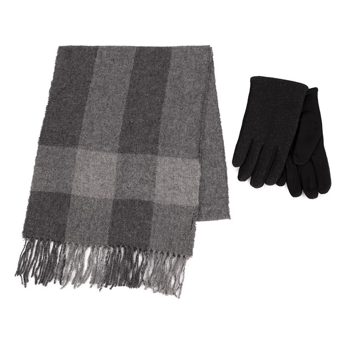 totes Mens Wool Blend Check Scarf and Thermal Lined Glove Set Multi