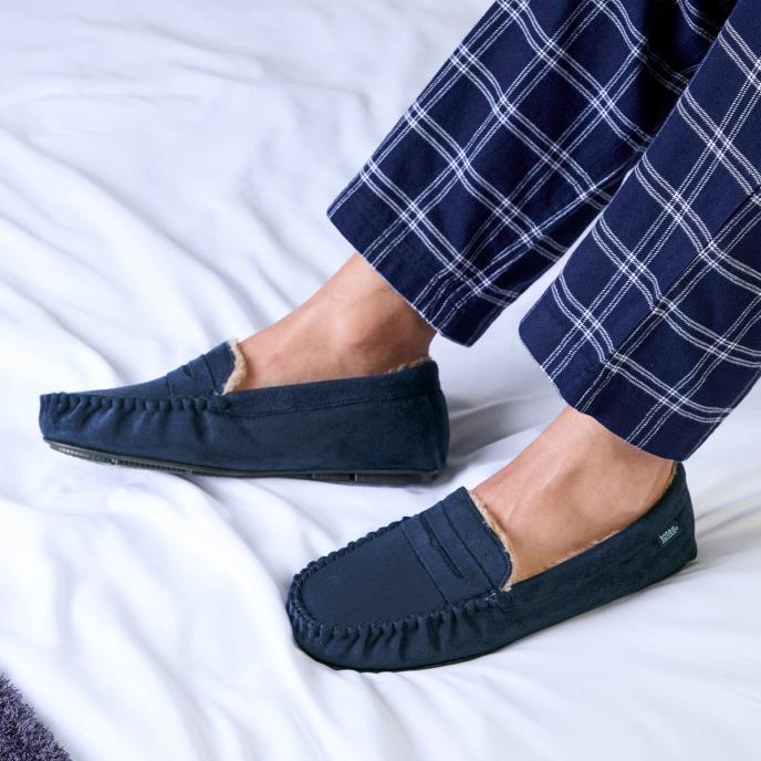 totes toasties® Mens Suedette Moccasin Slipper Navy