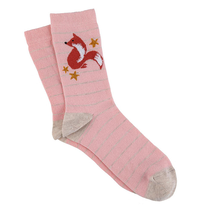 totes Ladies Novelty Ankle Socks Blush Pink Fox