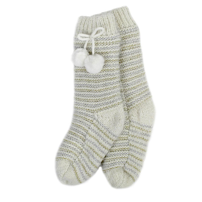 totes Ladies Fluffy Metallic Bed Sock Cream