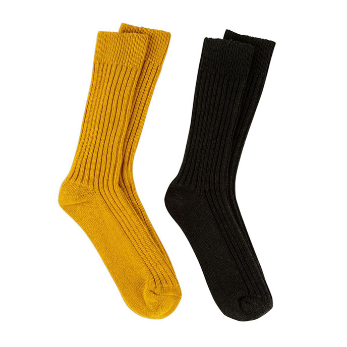 totes® Mens Twin Pack Ribbed Wool Blend Socks Mustard / Green