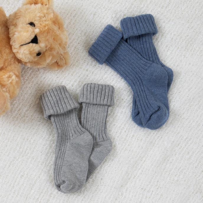 totes Boys Twin Pack Babies Turnover Socks Grey/Blue