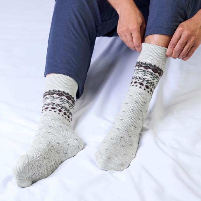 totes toasties® Mens Thermal Brushed Original Slipper Socks Grey Fair Isle