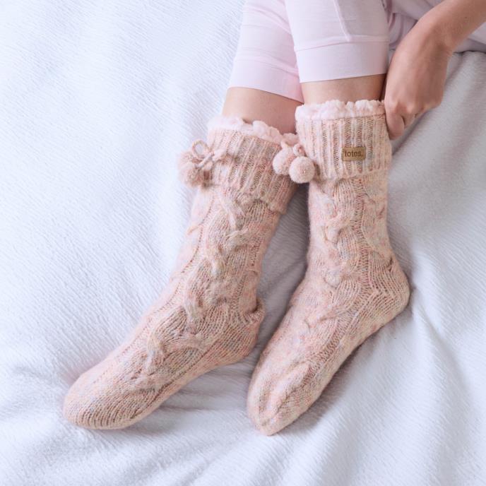 totes toasties® Ladies Premium Chunky Knit Slipper Socks Pink