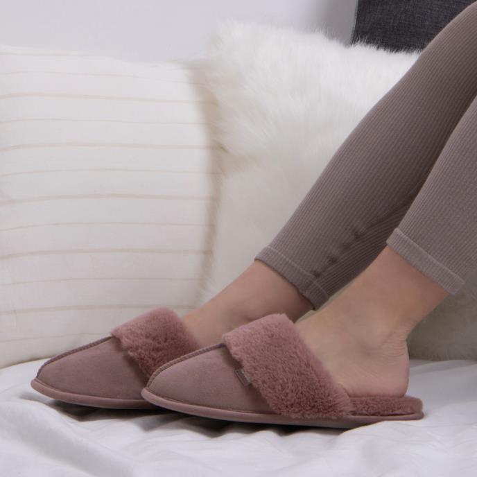 Comfort Plus Womens Wide Fit Wedge Mule Slippers Black | The Shoe Shack