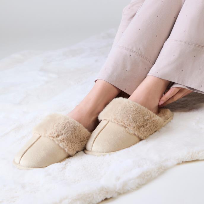 totes toasties® Ladies Velour Mule Slippers Natural