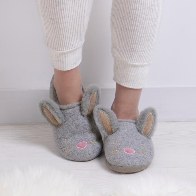 totes Ladies Novelty Bunny Mule Slipper Grey