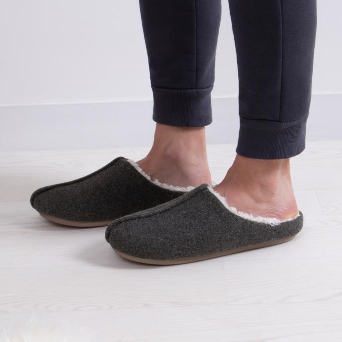 totes Mens Felted Centre Seam Mule Slippers Charcoal