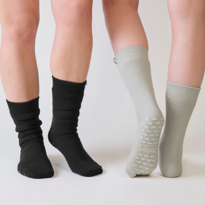 totes toasties® Ladies Thermal Brushed Original Slipper Socks (Twin Pack) Grey / Navy