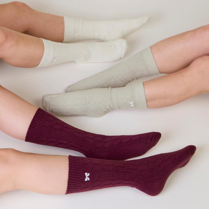 totes toasties® Ladies Supersoft Ankle Socks With Embroidery Burgundy / Cream / Grey
