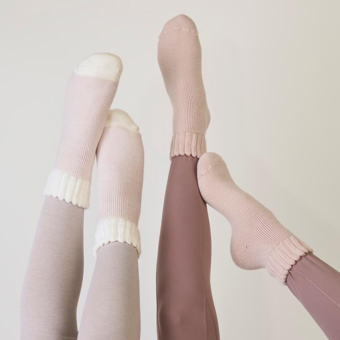 totes toasties® Ladies Thermal Crop Length Terry Socks (Twin Pack) Oat/Pink