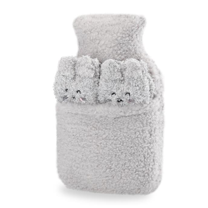 totes Faux Fur Hot Water Bottle with Cosy Sock Gift Set Grey