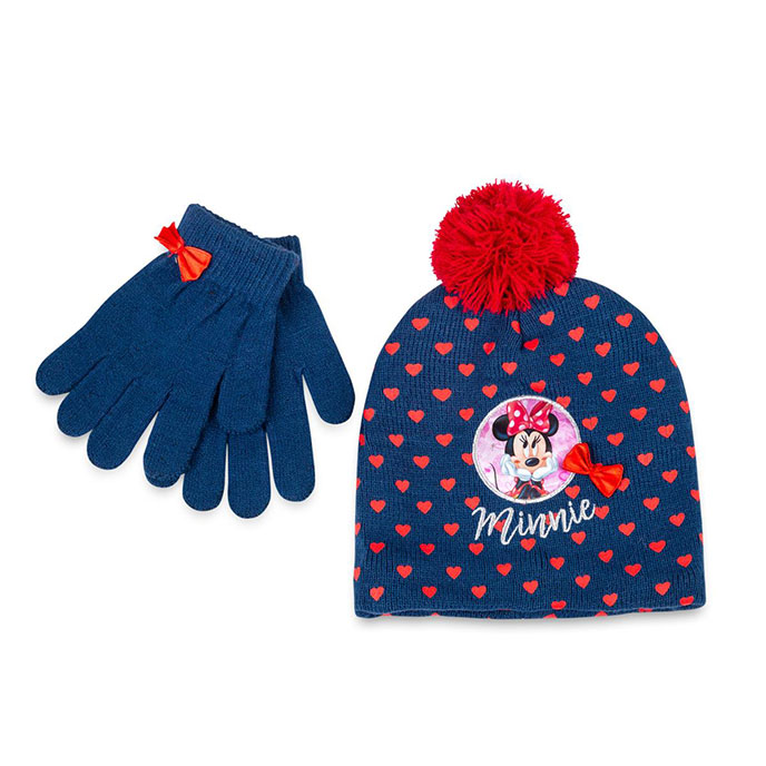 Kids Girls Minnie Mouse Hat Scarf and Gloves Set 