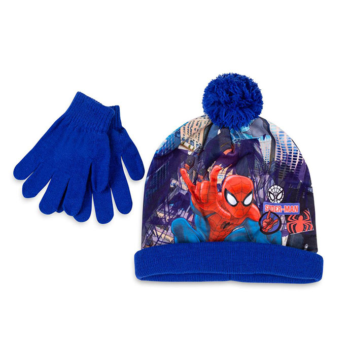 Children's Spiderman Hat & Glove Set Blue 