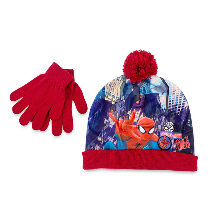 Children's Spiderman Hat & Glove Set Red