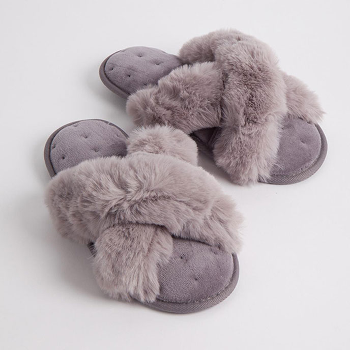 fluffy cross front slippers