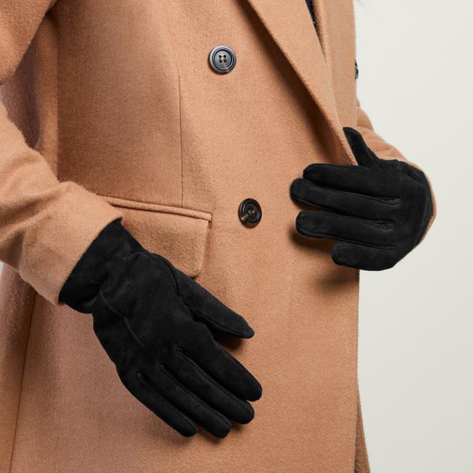 Isotoner® Ladies Suede Glove With Faux Fur Lining Black