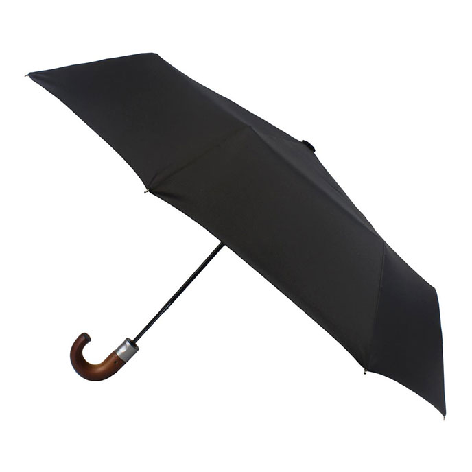 totes Automatic Classic Wood Crook Umbrella Black totes ISOTONER