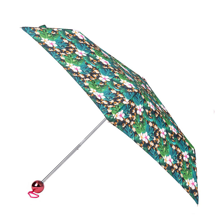 totes Supermini Electroplated Globe Handle  Jungle Animal Print Umbrella (3 Section)