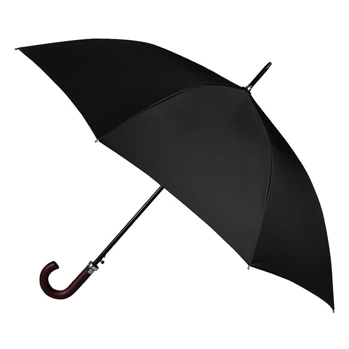 totes ECO-BRELLA® Auto Walker Wood Crook Plain Black 