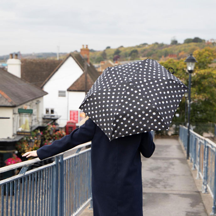 totes® Supermini B&W Stitched Dots Umbrella (3 Section)